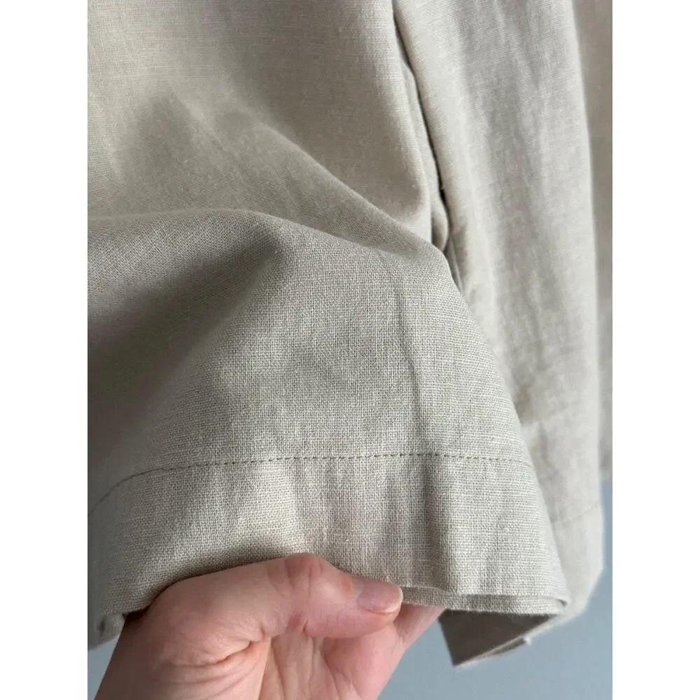 Alan Flusser Men's W36 Linen Rayon Shorts Beige Khaki Flat Front 2 Back Pockets